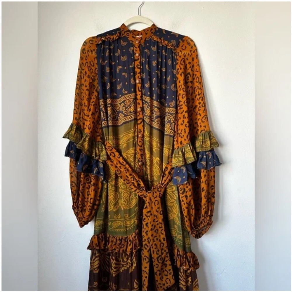 FARM Rio Multicolor Patchwork Maxi Dress - Mustard, Navy, Olive - Picture 6 of 13